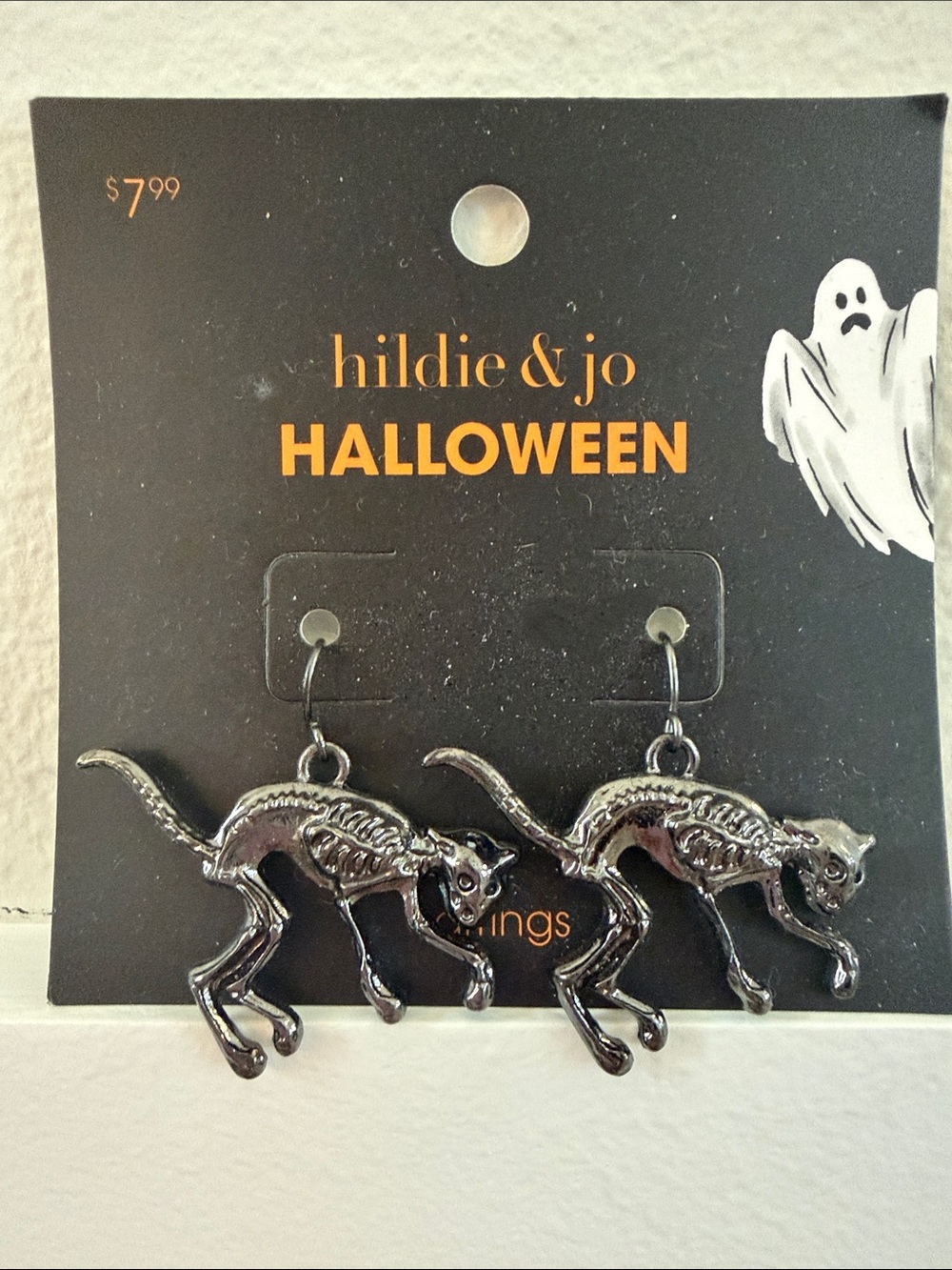 hildie & jo Halloween Black Cat Skeleton Drop Earrings NWT